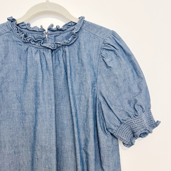 J. Crew Smocked Puff-Sleeve Top in Chambray - Picture 4 of 7